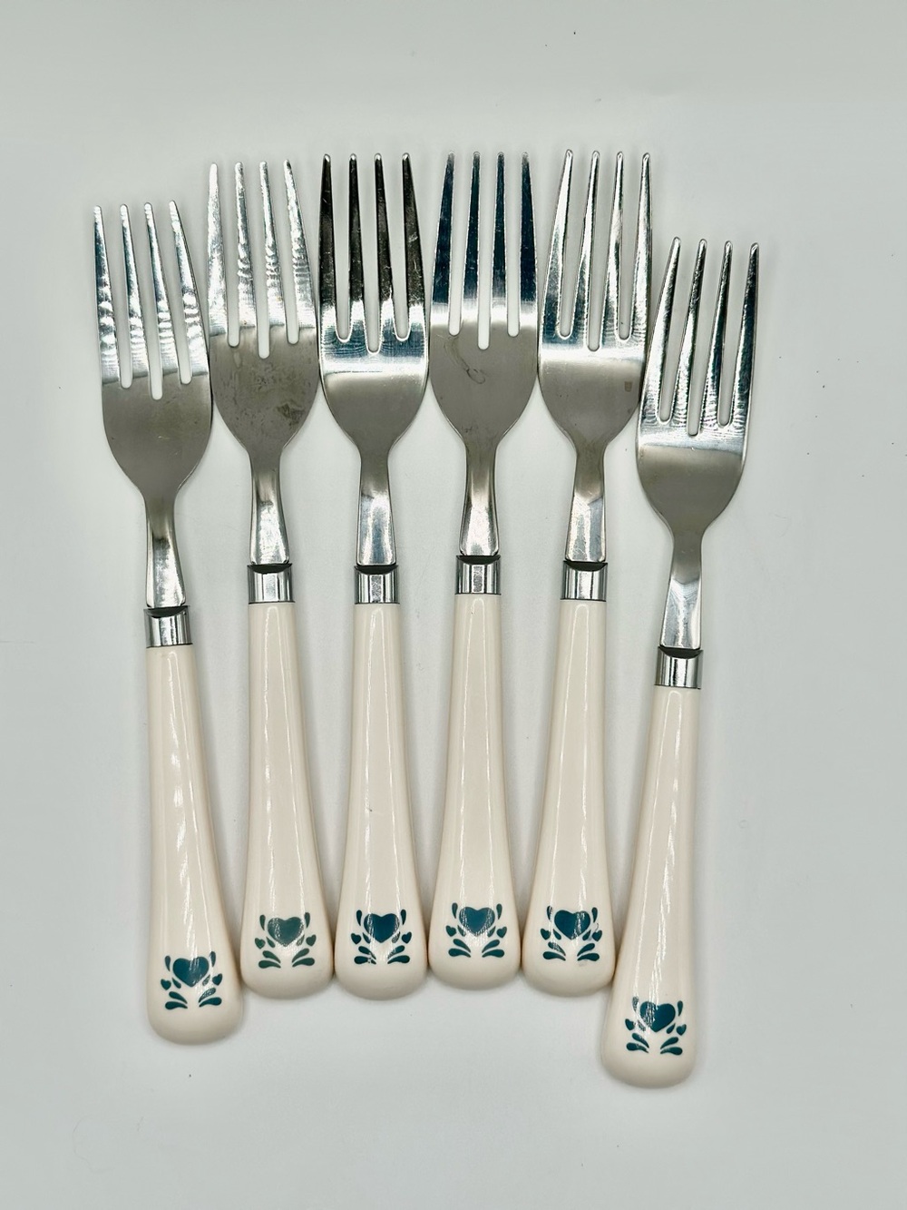 Corelle Coordinates BLUE HEARTS Salad Fork x6 Silverware Flatware Stainless